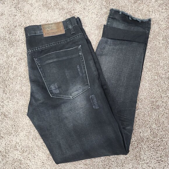 One X OneTeaspoon Free People Awesome Baggies Washed Black Destroyed Jeans 25 - Picture 9 of 9